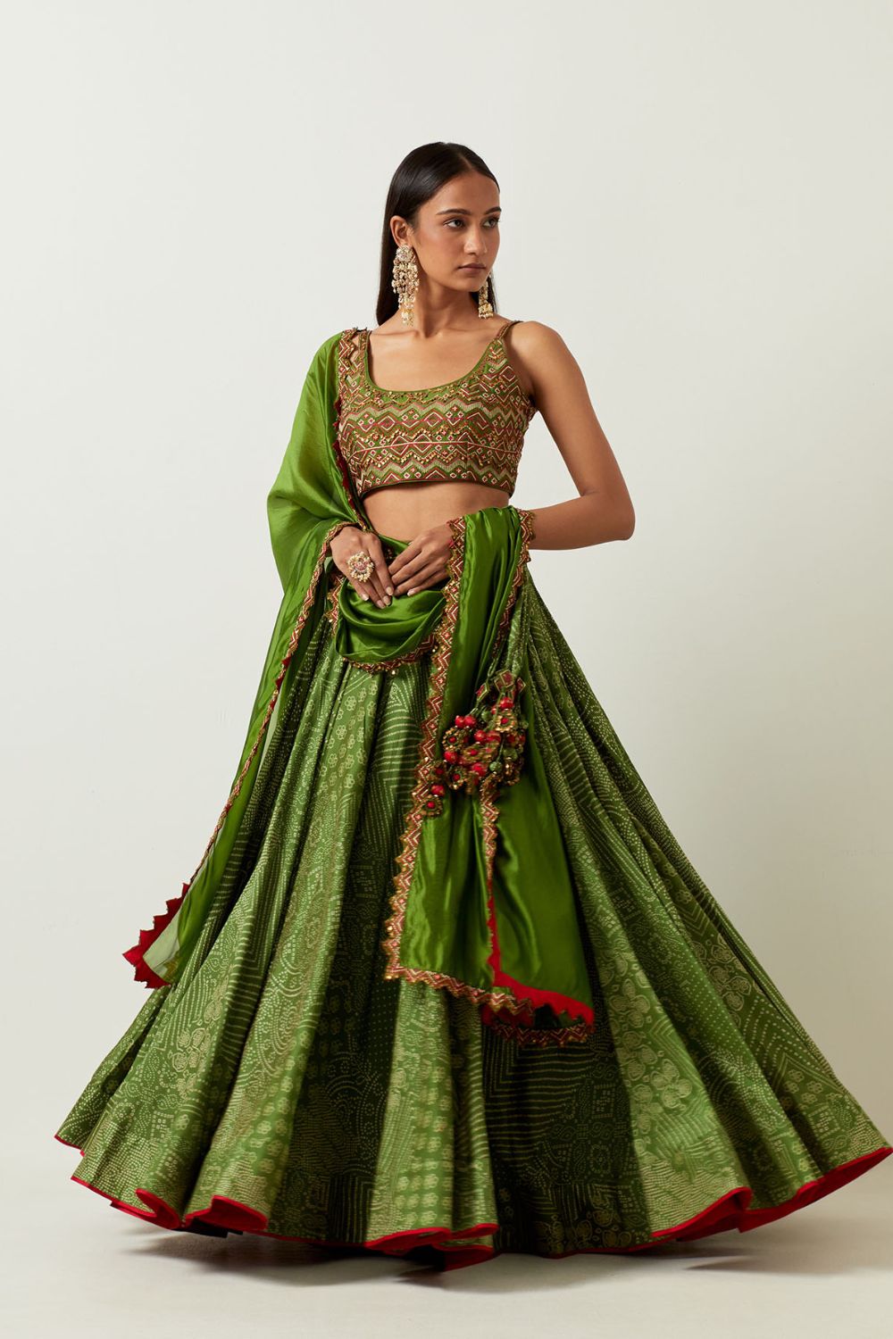 Buy Tiered Bandhani Lehenga Set by FREE SPARROW at Ogaan Online Shopping  Site