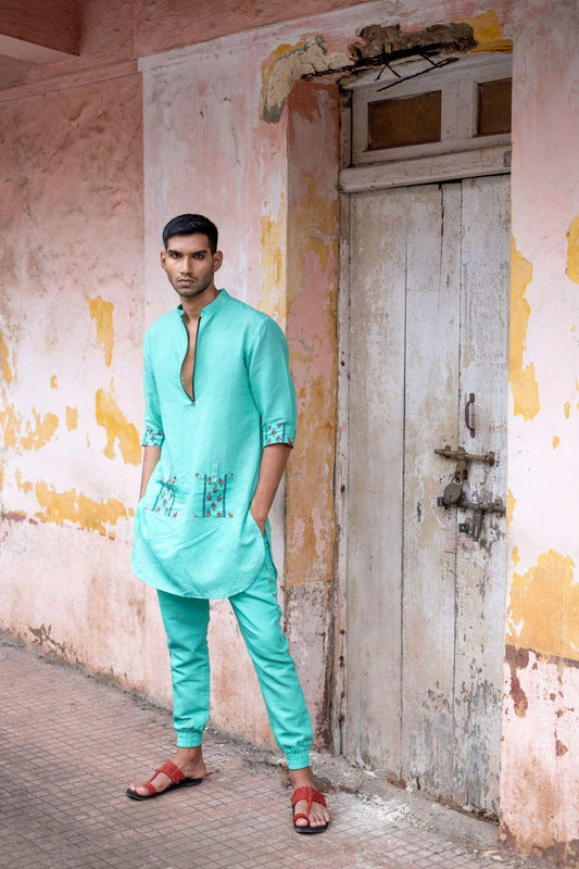 Turquoise Kurta With Pants