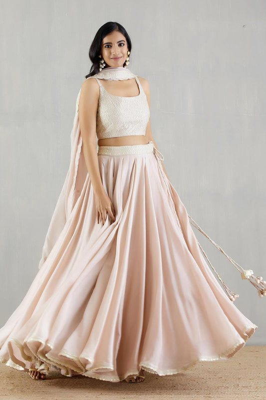 Blush Pink Chanderi Silk Lehenga With Blouse And Oganza Silk Dupatta