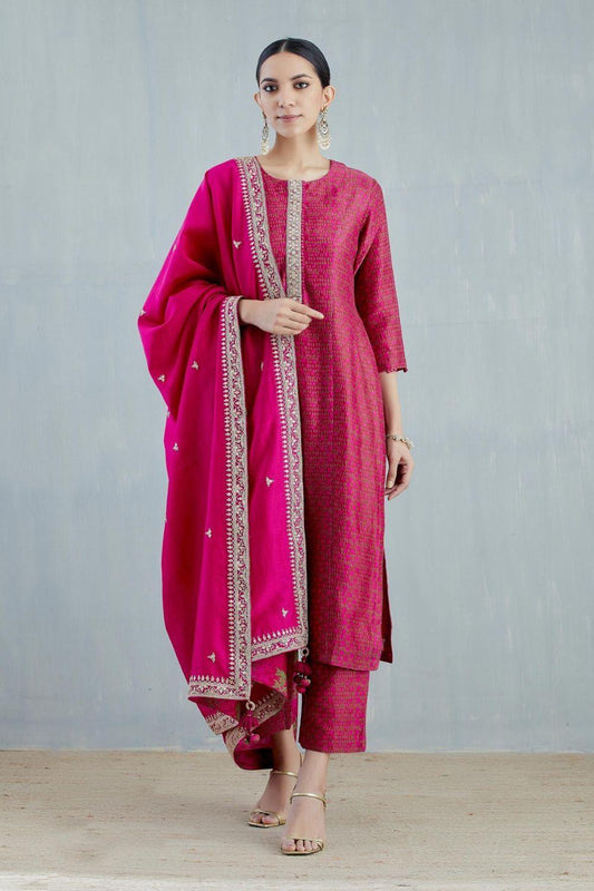 Cherry Red Silk Chanderi Kurta Set