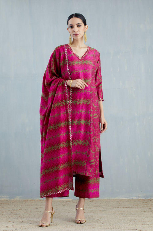 Cherry Red Silk Chanderi Kurta Set