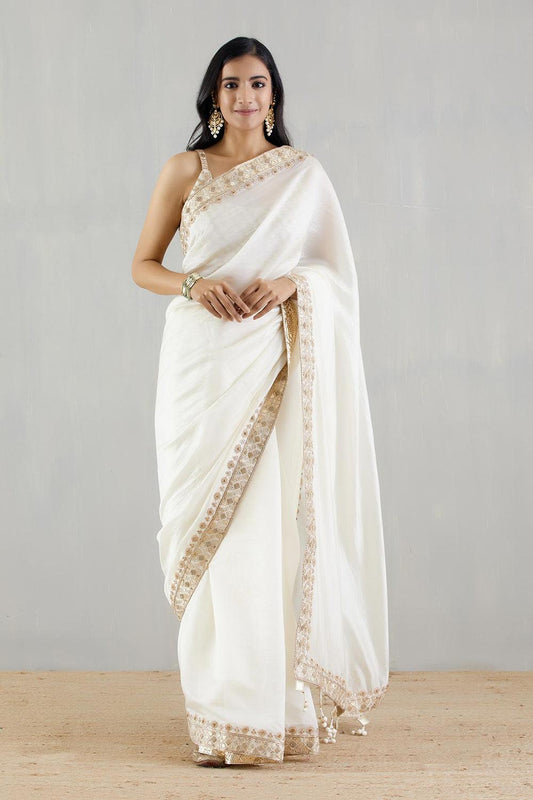 Ivory Organza Silk Saree With Heavy Blouse