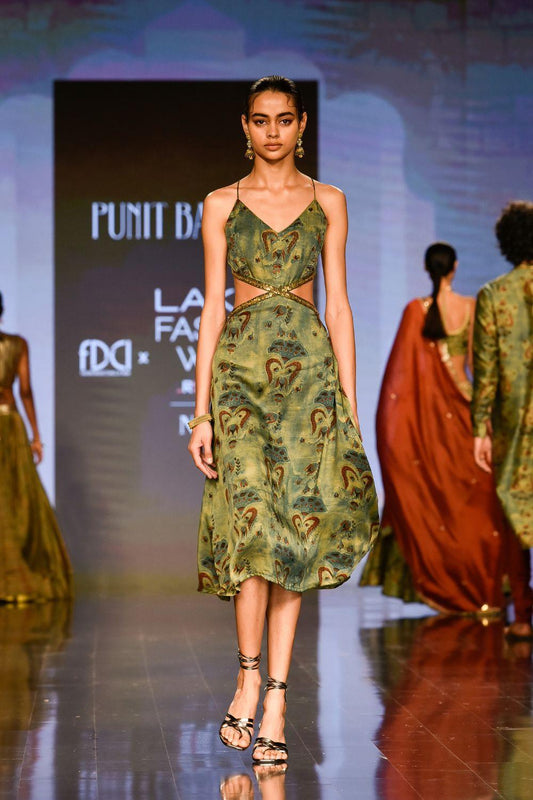 Dry Heena Green Printed  Strappy Dress