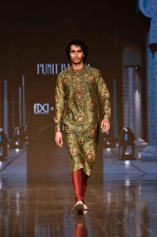 Dry Heena Green Printed Kurta With Churidar