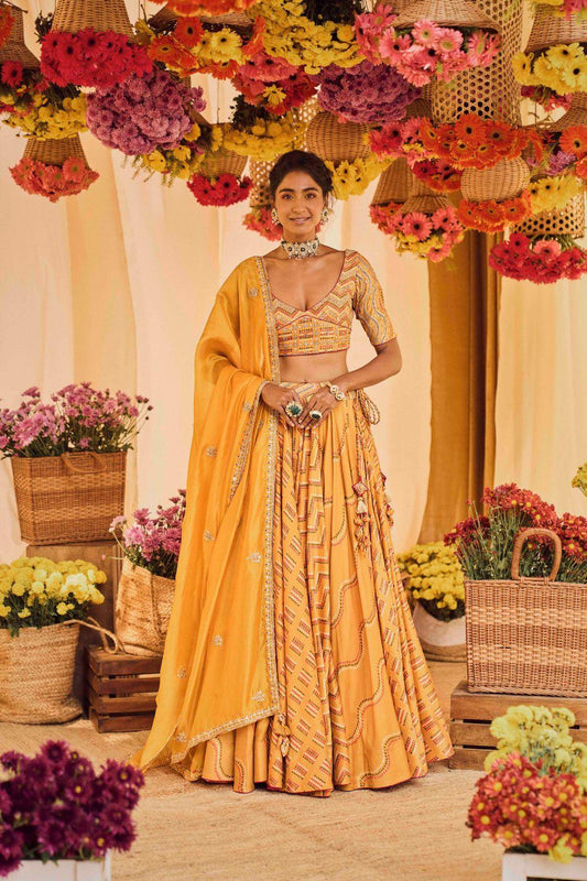 Mustard Printed Lehenga Set