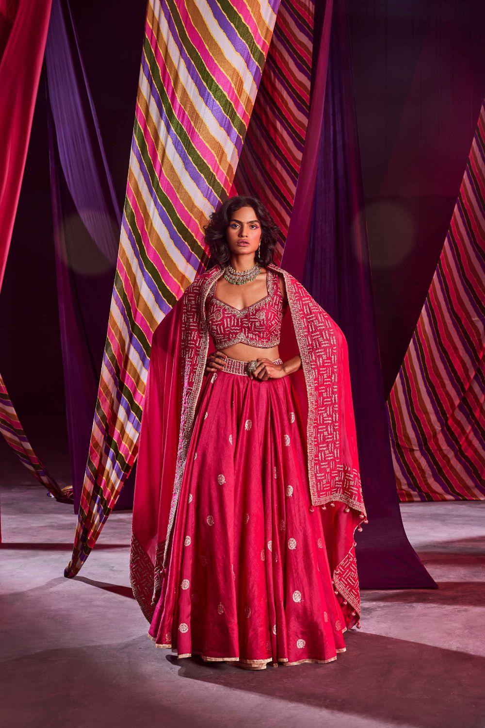 Rani Pink Heavy Lehenga Paired With Blouse & Dupatta