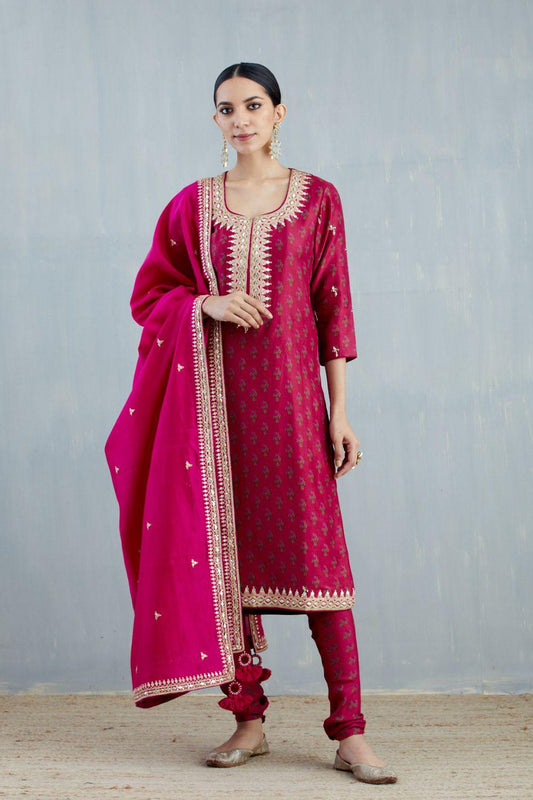 Cherry Red Silk Chanderi Kurta Set