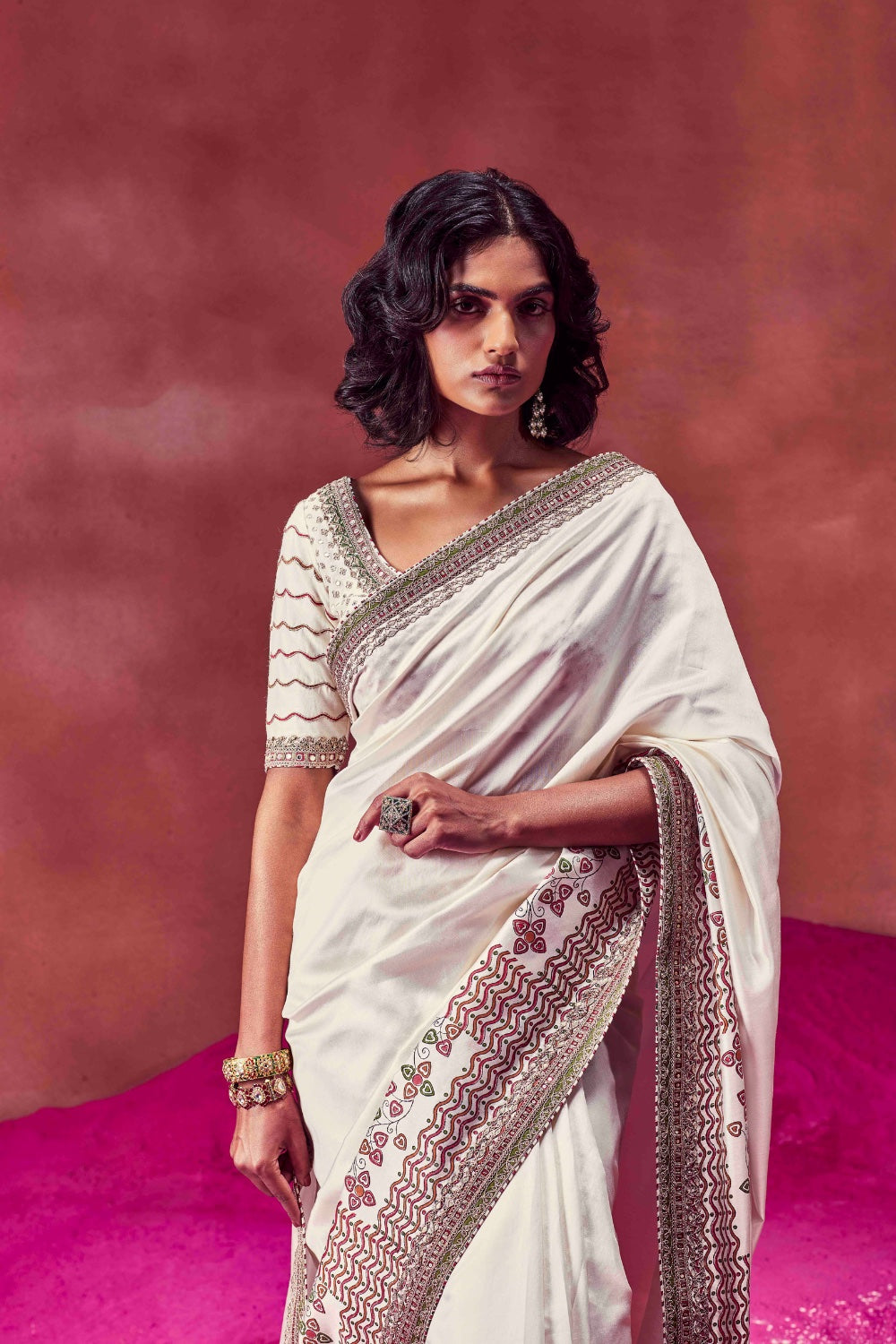 Ivory Saree Paired With Blouse