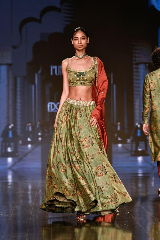 Dry Heena Green Printed Lehenga Set