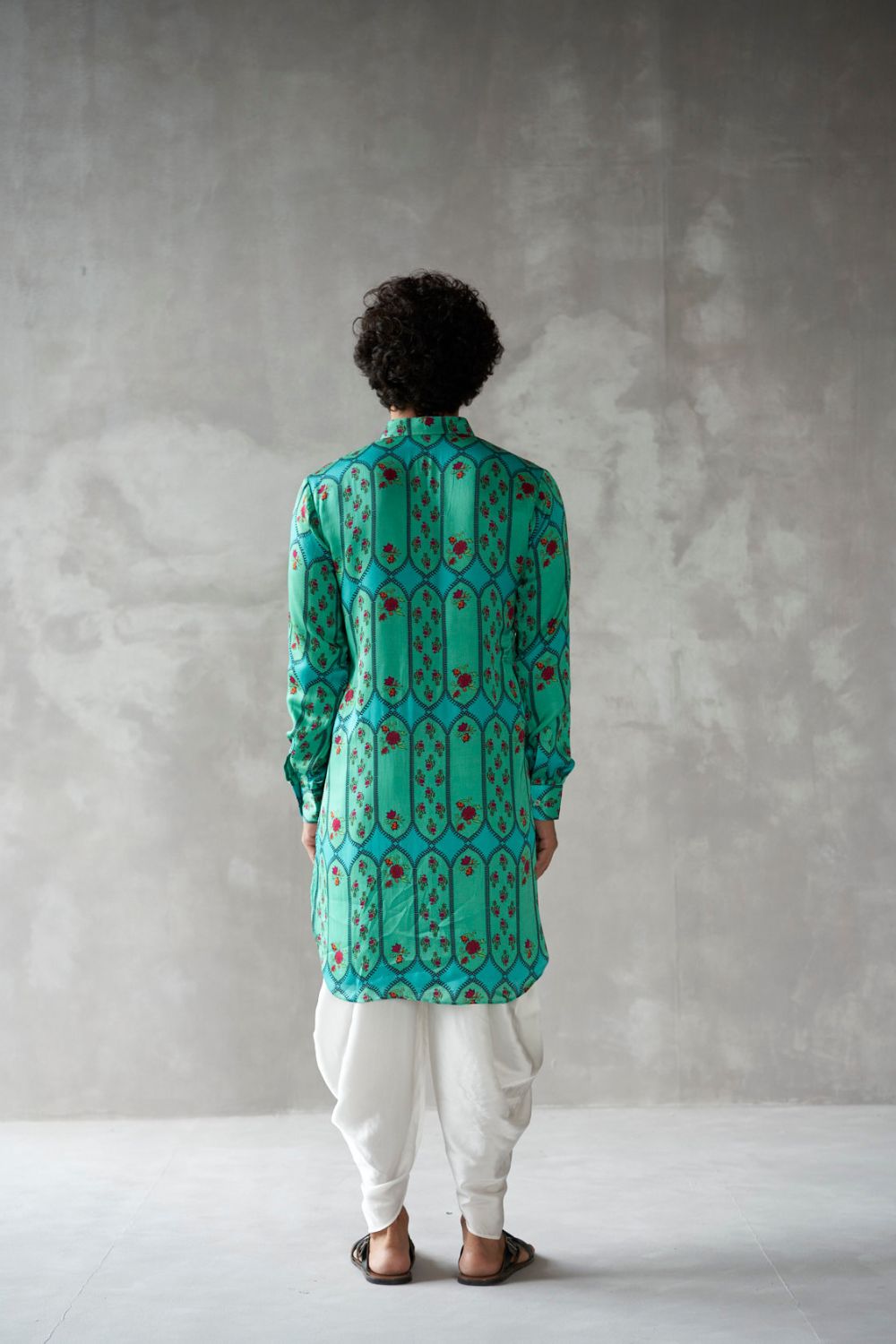 Turquoise Kurta And Silk Satin Dhoti Pants