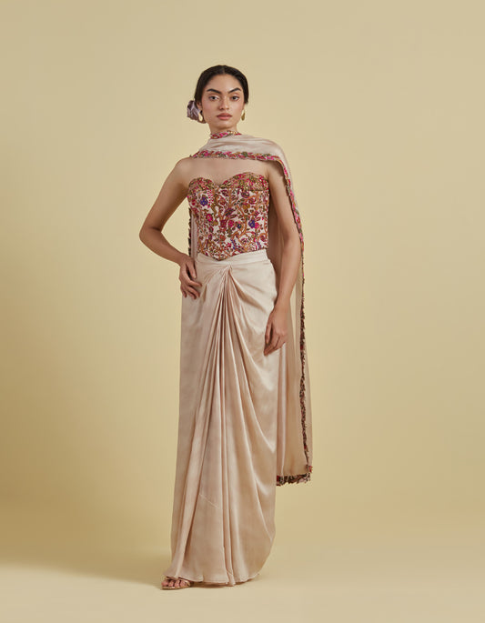 Corset And Draped Skirt Set