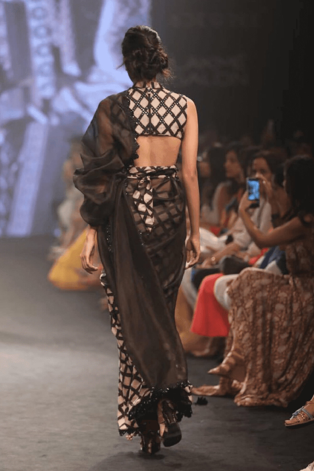 Digital Printed Organza Saree in Black : SJRA5350