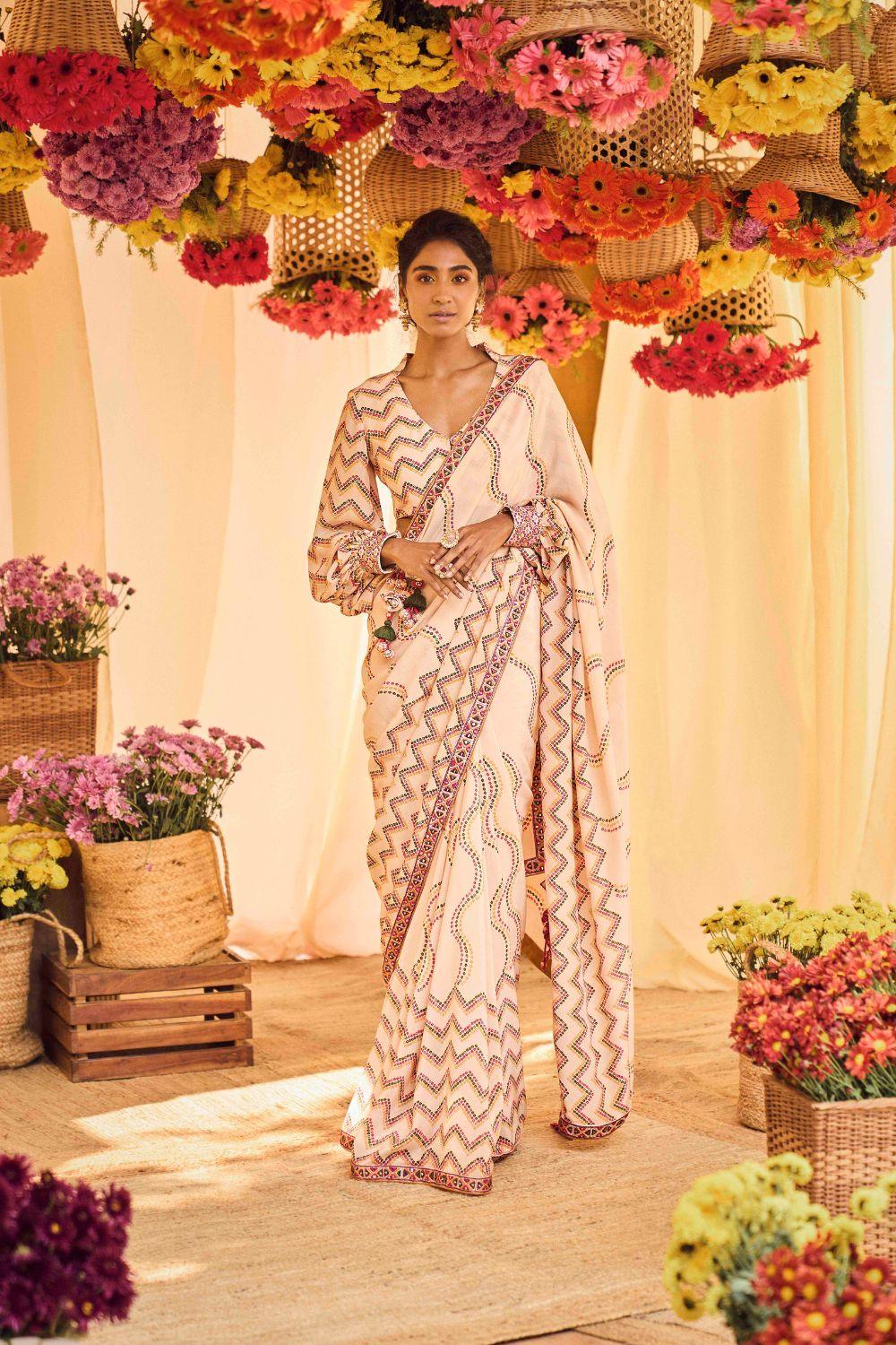 Buy Floral Print Saree with Blouse by Punit Balana at Aza Fashions | Floral  print sarees, Printed sarees, Blouses for women