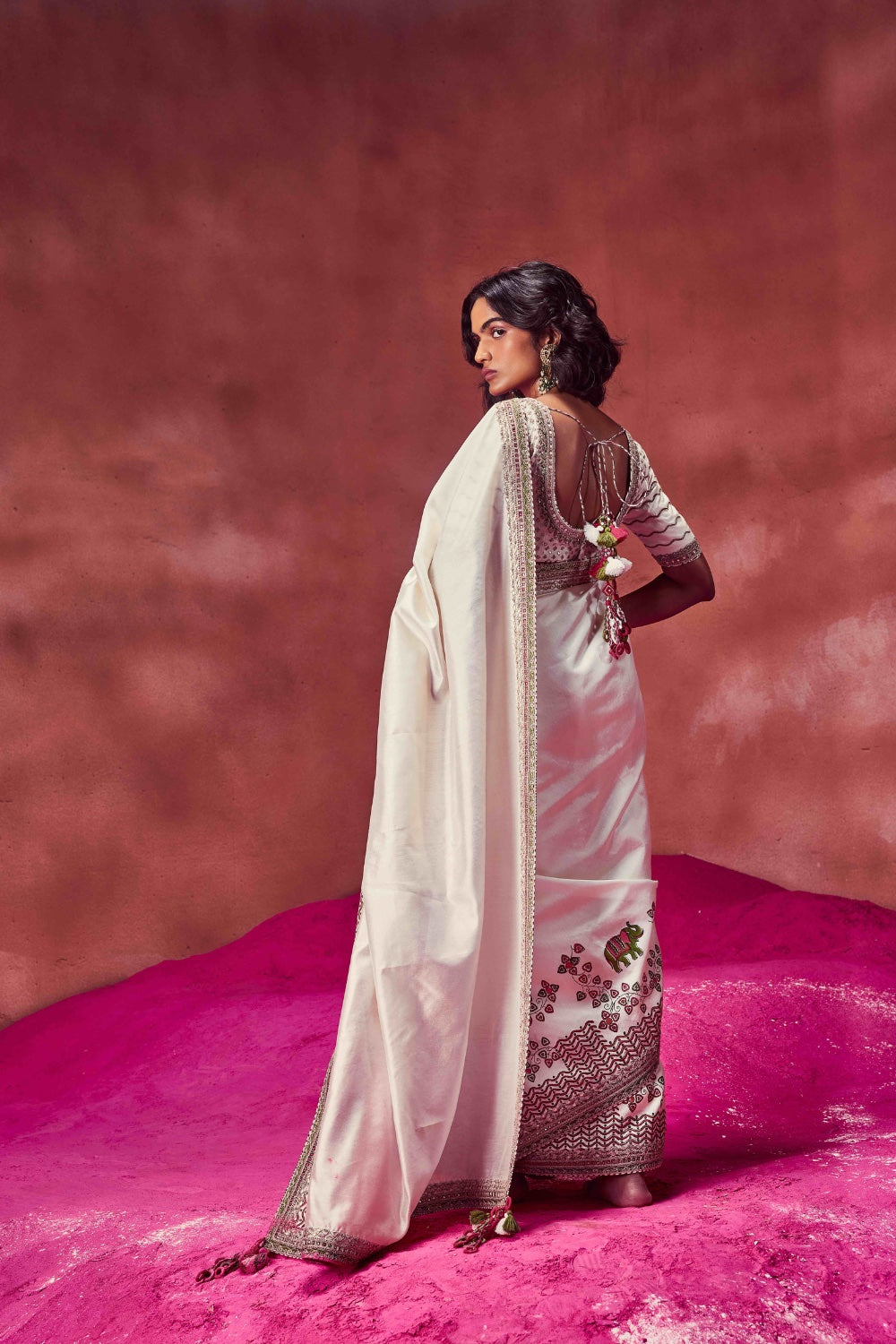Ivory Saree Paired With Blouse