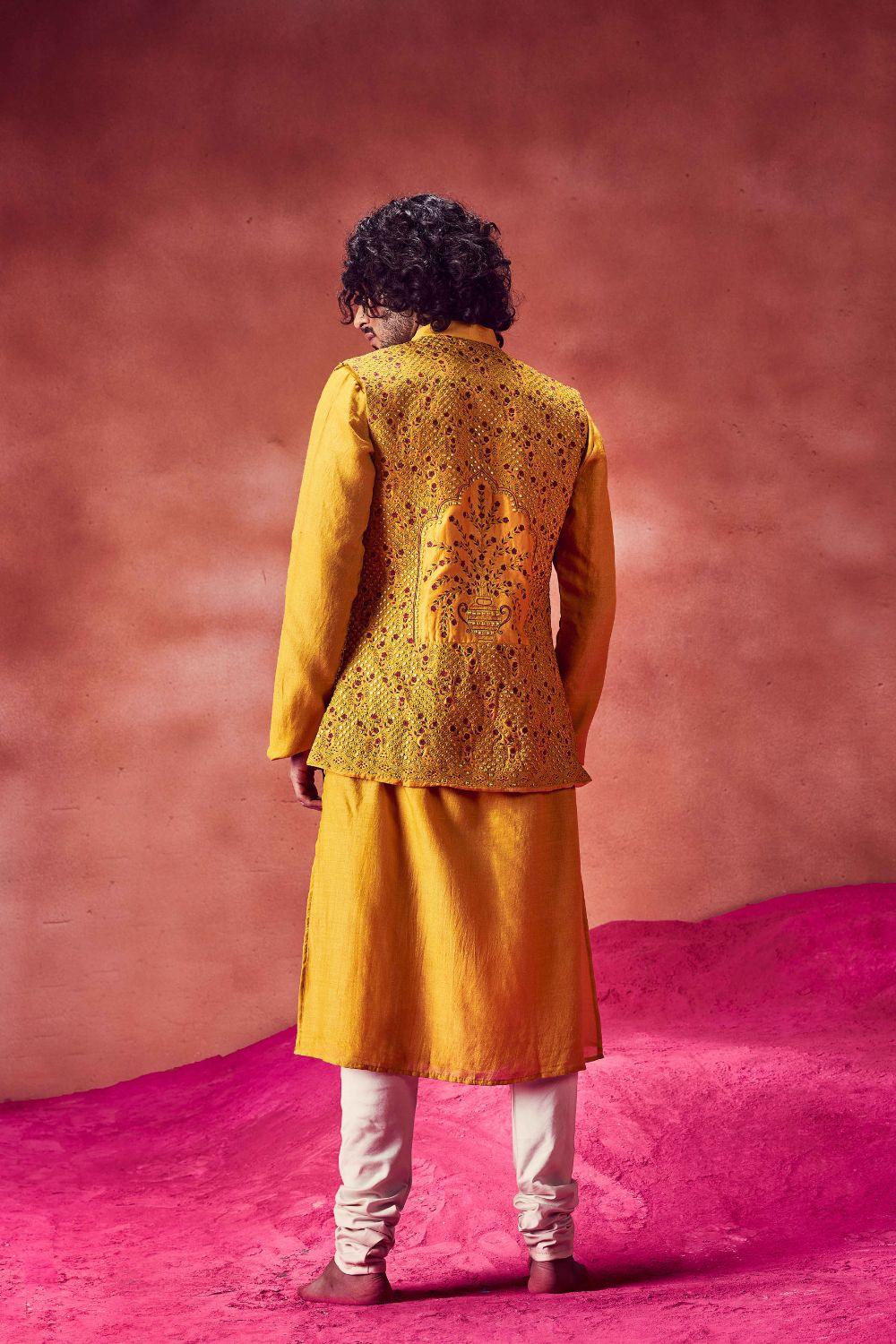 Yellow Kurta andEmrboidered Bundi Set