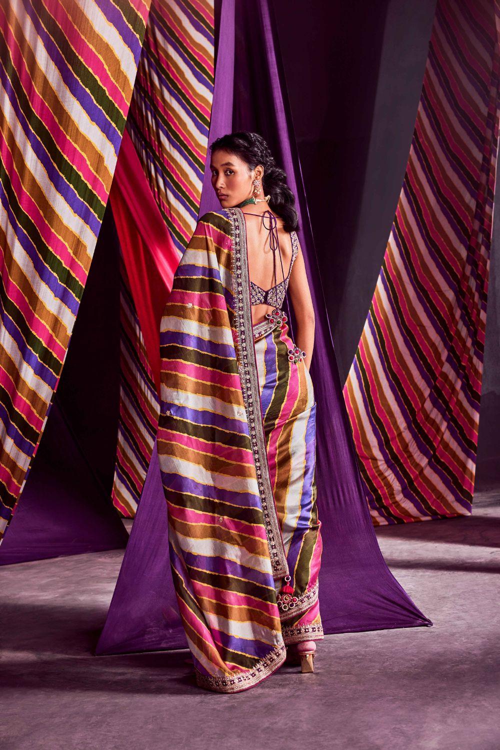 Stripes Printed Saree Set