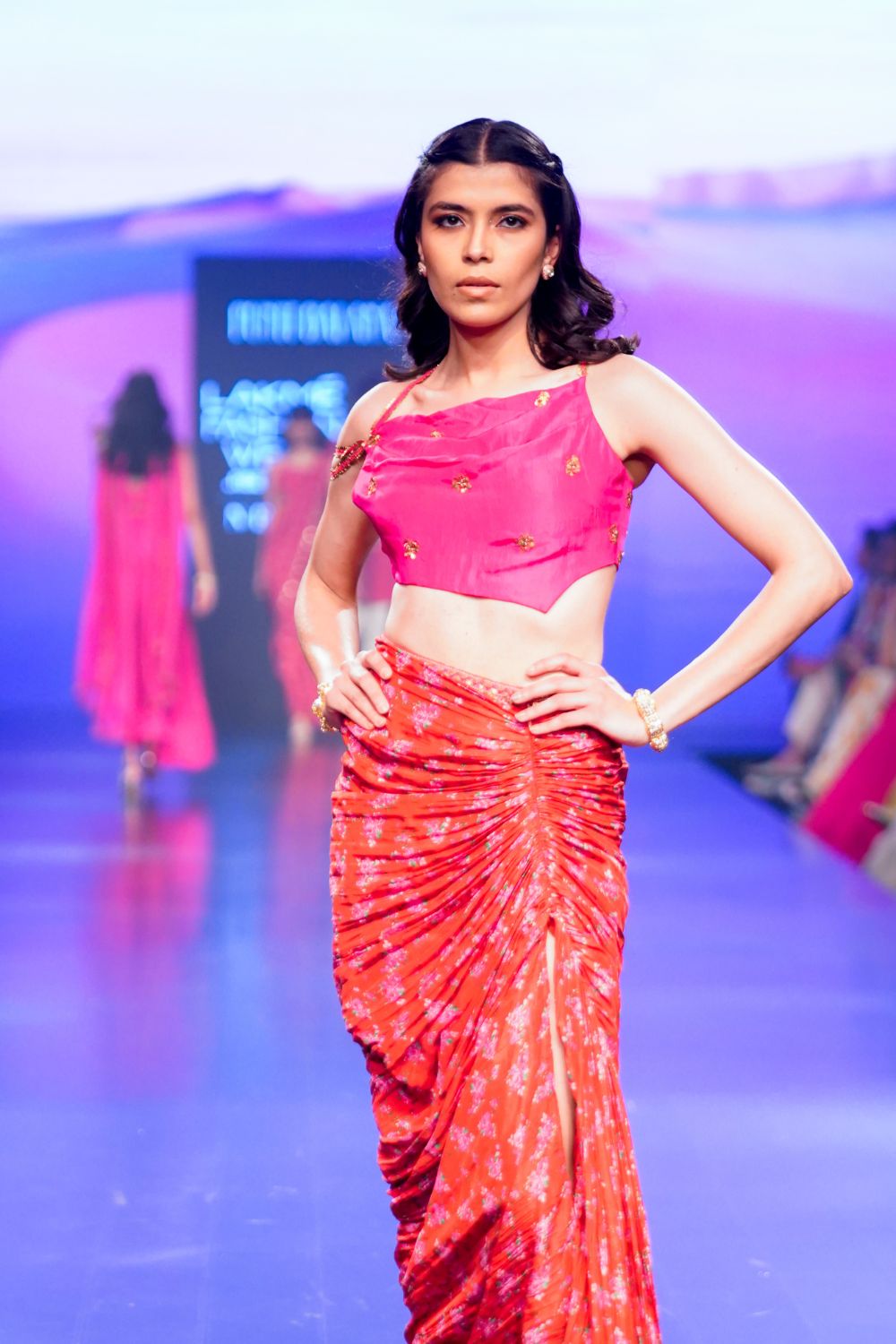 Surkh Laal Floral Draped Skirt and  Top