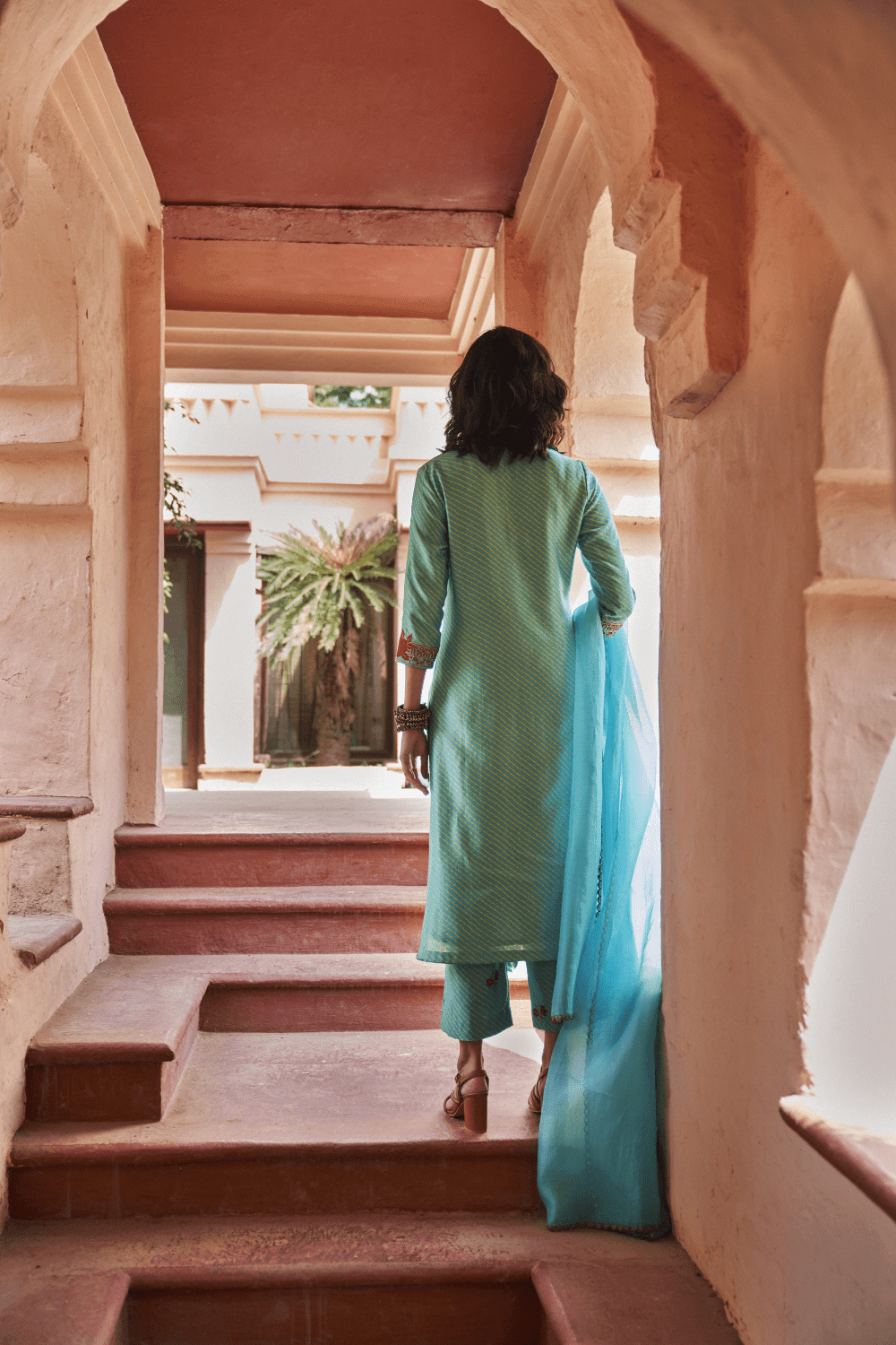 Turquoise Silk Chanderi Kurta Set