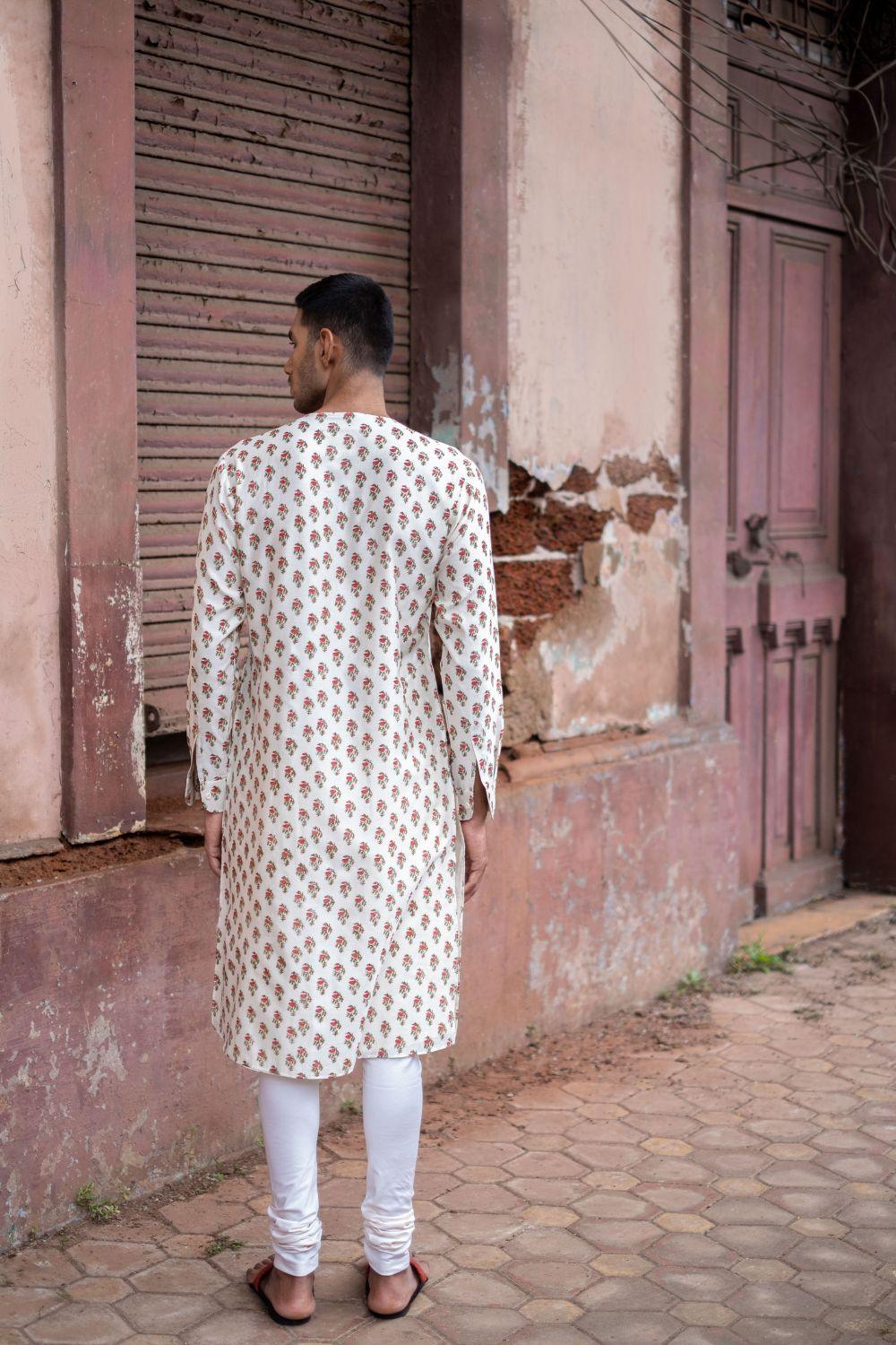 White Printed Kurta With  Bandi Churidar