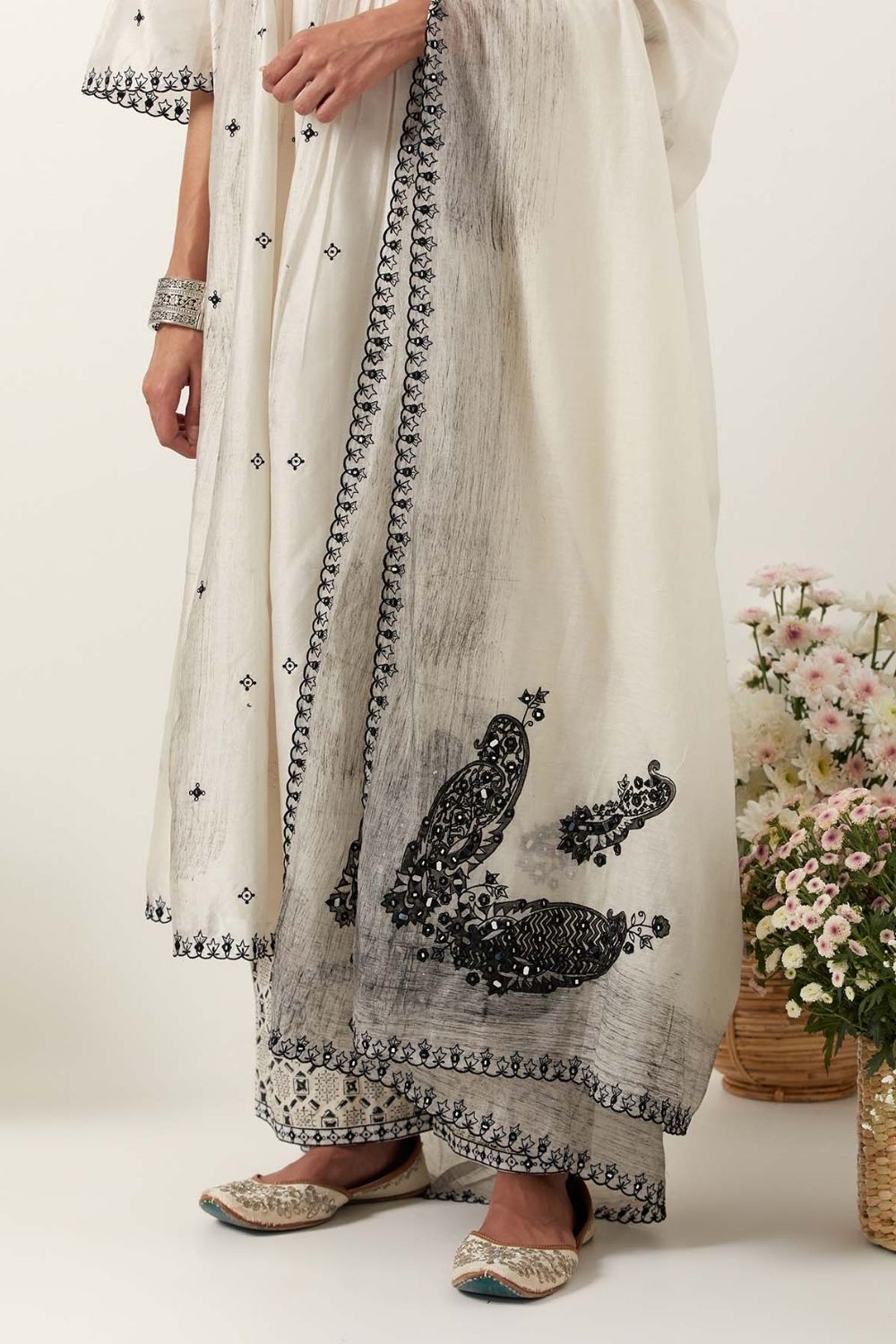 Ivory Anarkali Paired With Pants & Dupatta