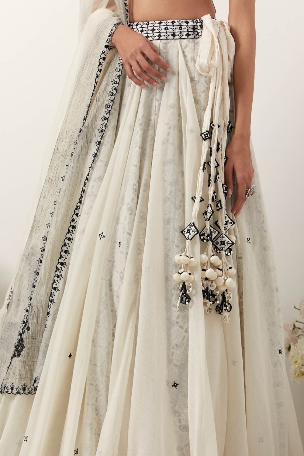 Ivory Mirror & Resham Embroidered Lehenga With Blouse & Dupatta