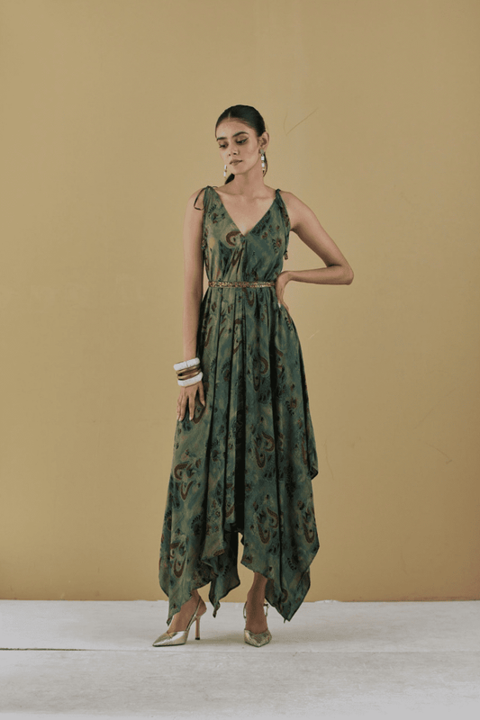 Dry Heena Green Jump Dress With Belt