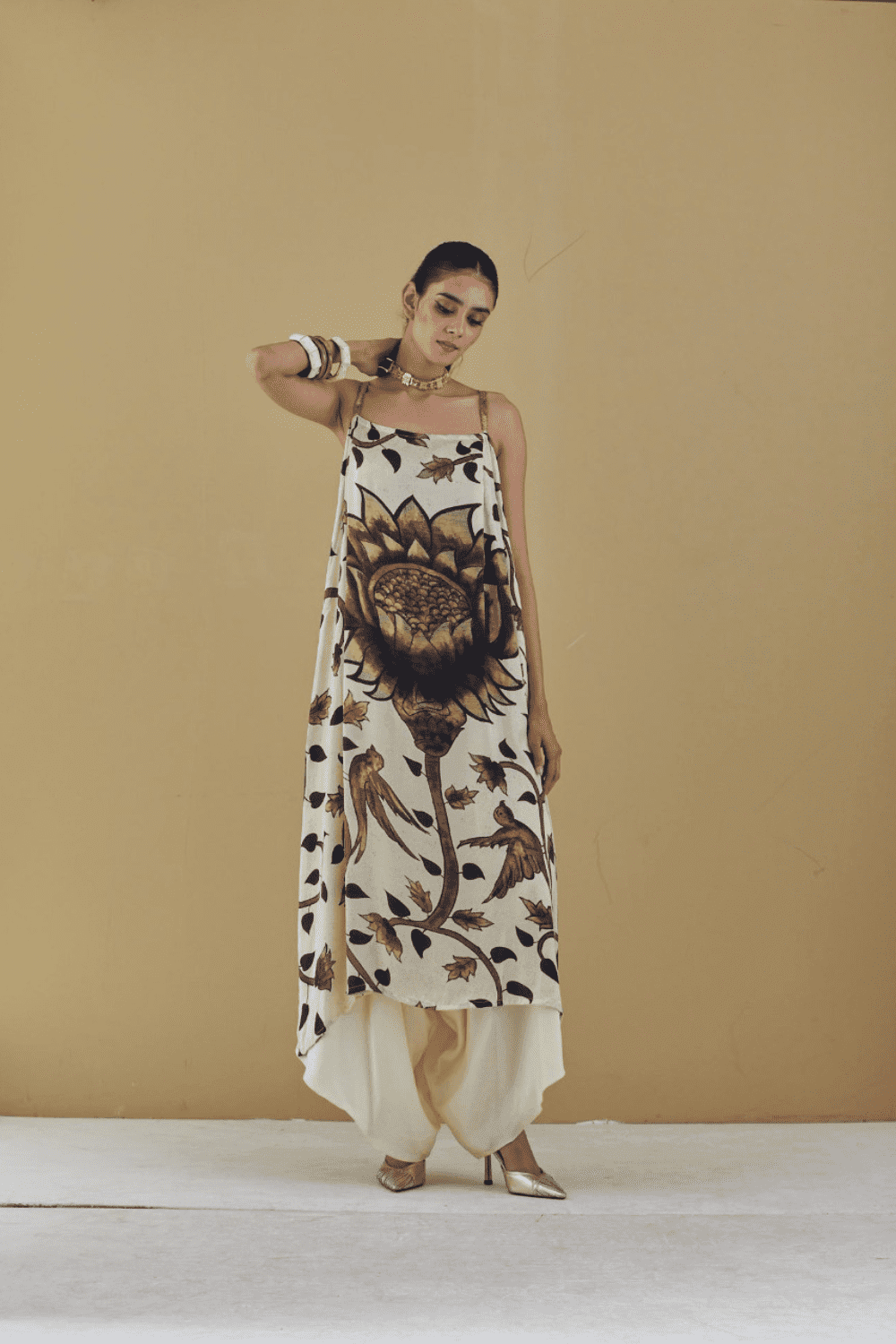 Buttercup Kalamkari Printed Kurta With Dhoti Pants