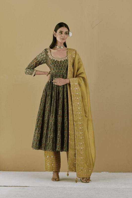 Dry Heena Green Anarkali  Set