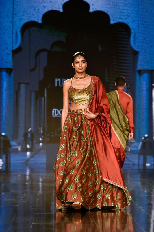 Brick Red Printed Lehenga Set