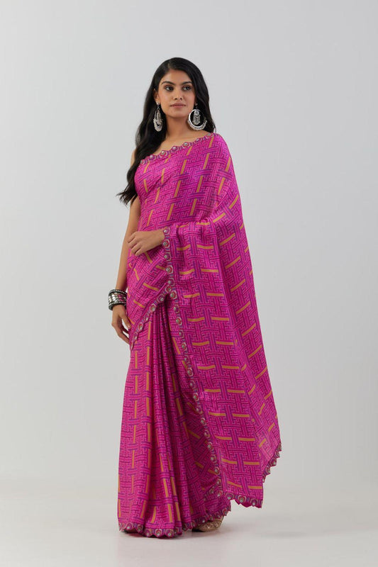 Hot Pink Saree with blouse Set